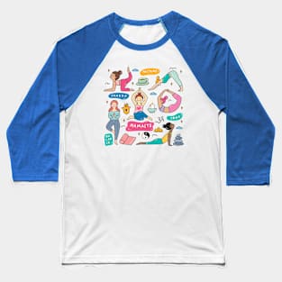 Cute Yoga Girl Doodle Art Baseball T-Shirt